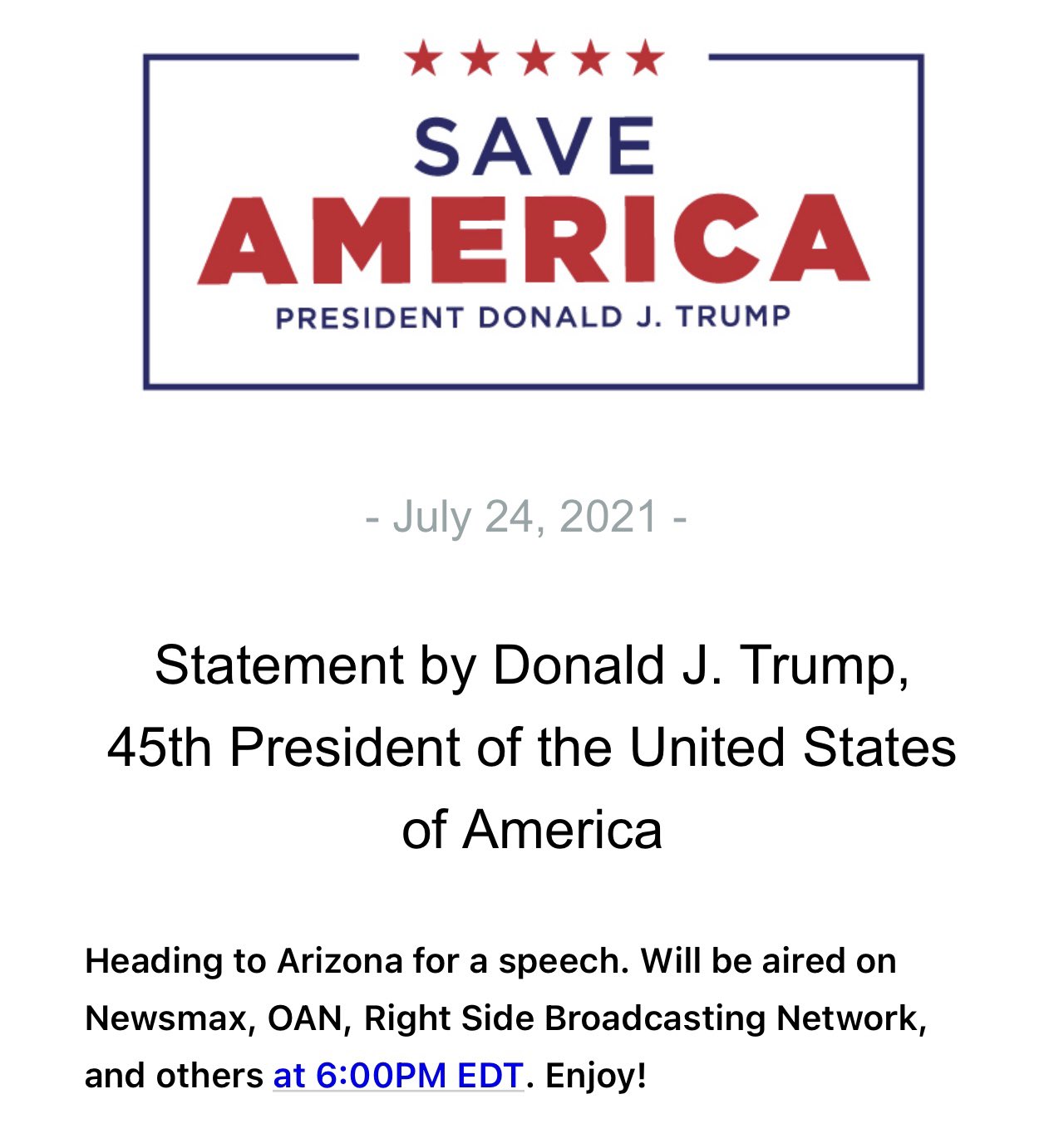 POTUS Rally Tonight 7/24 in AZ. Live now E7FjmMuXoAEW3VA?format=jpg&name=large