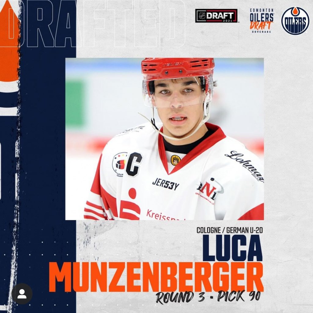 DELoffiziell's tweet image. Luca Münzenberger von @Koelner_Haie_72 wurde im @NHL Draft 2021 von den @EdmontonOilers in Runde 3 an Position 90 gezogen. Nach Leon Draisaitl 2014 ist der Youngster des KEC erneut ein Spieler aus dem deutschen Nachwuchs, der von den Oilers ausgewählt wurde.