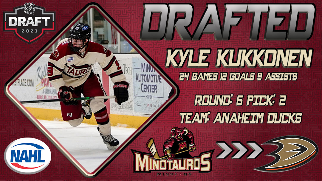 MinotauroHockey's tweet photo. Kyle Kukkonen becomes the first current Tauro taken in the NHL Draft being selected with the second pick of the sixth round by the Anaheim Ducks! #ChargeAhead https://t.co/uftIoStLSp