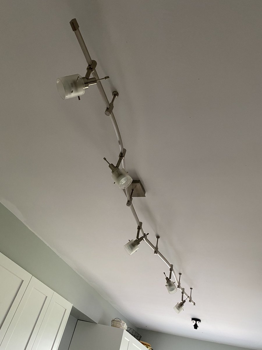 ottawadeafgirl's tweet photo. Productive day!! Got the monstrosity (left) down and two nice MCM Ceiling lights installed. By me ๐ Simple design. Will most like need to add task lighting later. #kitchenrenos https://t.co/R9uF0VQtCz
