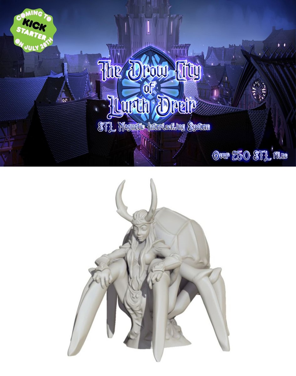 TalkWargaming's tweet image. Tomb Guardians
Free Minature STL
Lolth the Demon Queen STL For Download on the July 27th. The Drow City of Llurth Dreir is being launched on Kickstarter on July 27th, 2021 at 11:00am. You no longer have to use plastic clips to connect tiles. arcanehound.com/free-stl