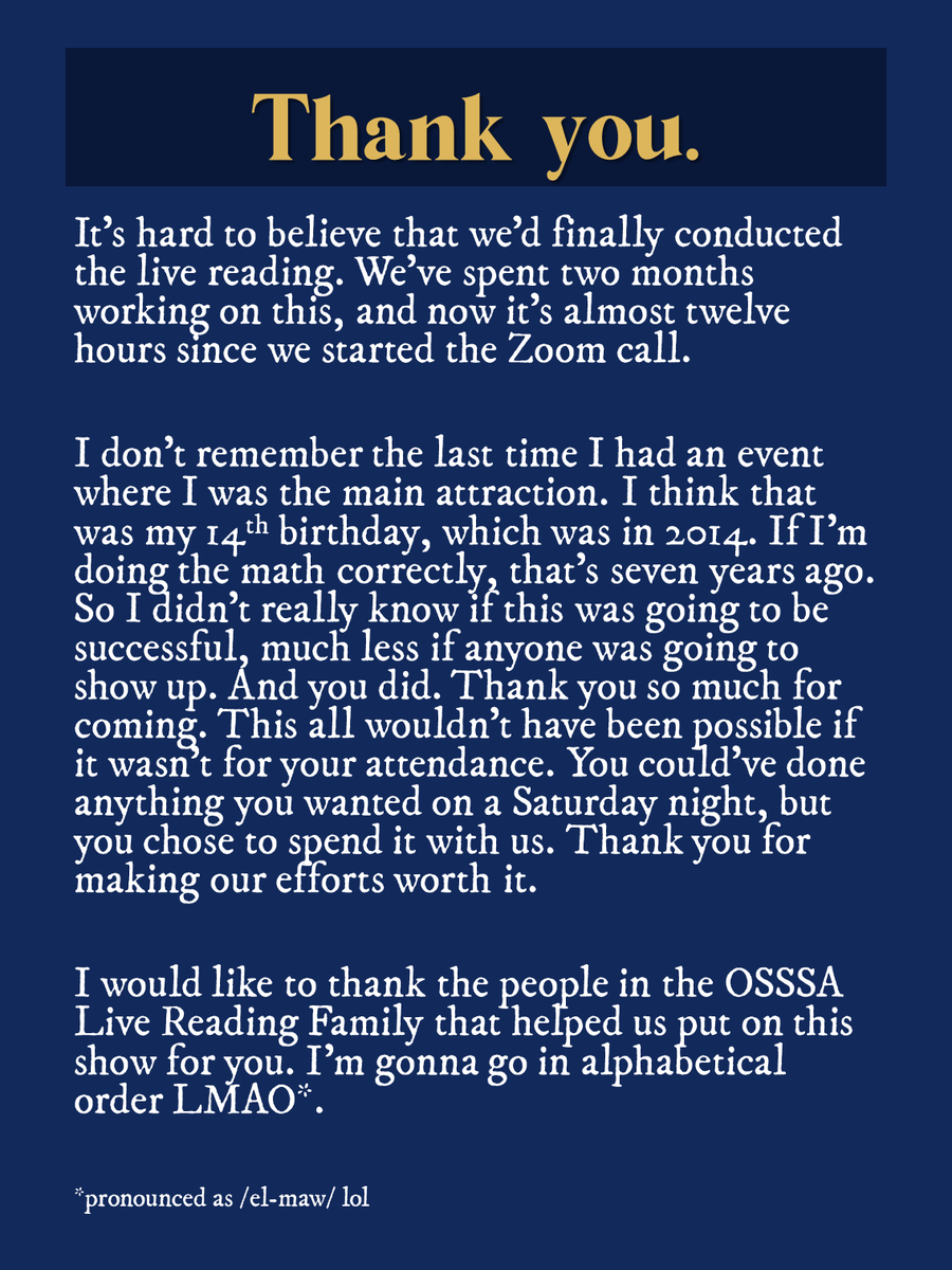 mujiwastesink's tweet photo. Thank you. #OSSSALiveReading https://t.co/KCpeSCv2DQ
