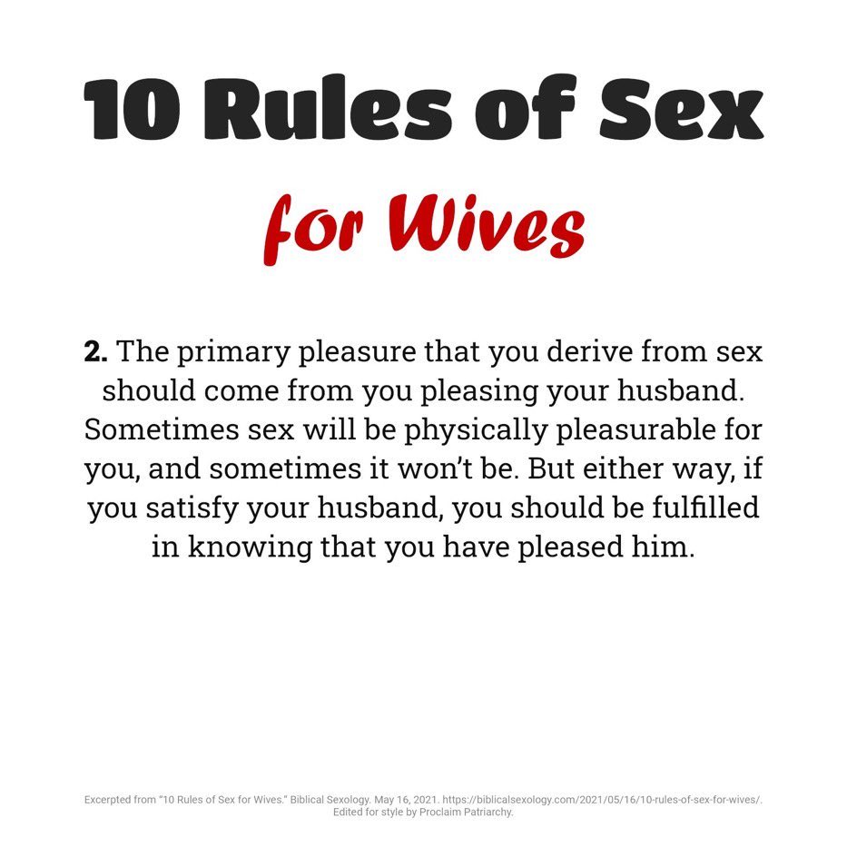 Charrise Lane On Twitter: "This Is Not Biblical. According To The Bible,  You Both Are Supposed To Be Pleasing Each Other. Check 1 Corinthians 7:33  And Deuteronomy 24:5. #Sexrulesforwives Https://T.co/6Yiyaazbvi" / Twitter