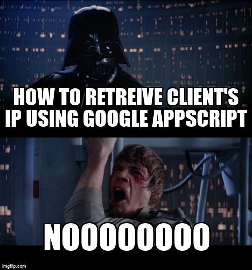overflow_meme's tweet image. How to retreive client&apos;s IP using Google appscript stackoverflow.com/questions/6849… #googleappsscript #googledevelopertools