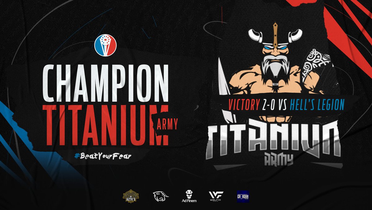 Wolves Hunter's Packs (@betesports_) on Twitter photo 📍GRAN CAMPEÓN 🔥
⚔️ <a href="/TitaniumArmyGG/">⭐ Titanium Army ⭐</a> 🇨🇱 2 - 0 <a href="/HS_Legion/">Hell’s Legion</a> 🇮🇹
🏅 <a href="/_NaCHo_CR/">ACE NaCHo</a>
🔹Con un paso arrollador en toda la competición, los chilenos se logran alzar con el título en esta edición 🎊.
🔹Gran trabajo por los italianos, que consiguen su 2do Sub-Campeonato 🥈.
#BeatYourFear 📍GRAN CAMPEÓN 🔥
⚔️ <a href="/TitaniumArmyGG/">⭐ Titanium Army ⭐</a> 🇨🇱 2 - 0 <a href="/HS_Legion/">Hell’s Legion</a> 🇮🇹
🏅 <a href="/_NaCHo_CR/">ACE NaCHo</a>
🔹Con un paso arrollador en toda la competición, los chilenos se logran alzar con el título en esta edición 🎊.
🔹Gran trabajo por los italianos, que consiguen su 2do Sub-Campeonato 🥈.
#BeatYourFear
