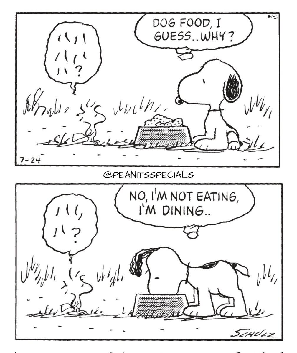 First Appearance: July 24, 1999
#snoopy #woodstock #dogfood #iguess #why #eating #dining #peanutssaturday #peanutshome #schultz #ps #pnts #peanuts #peanutsspecials