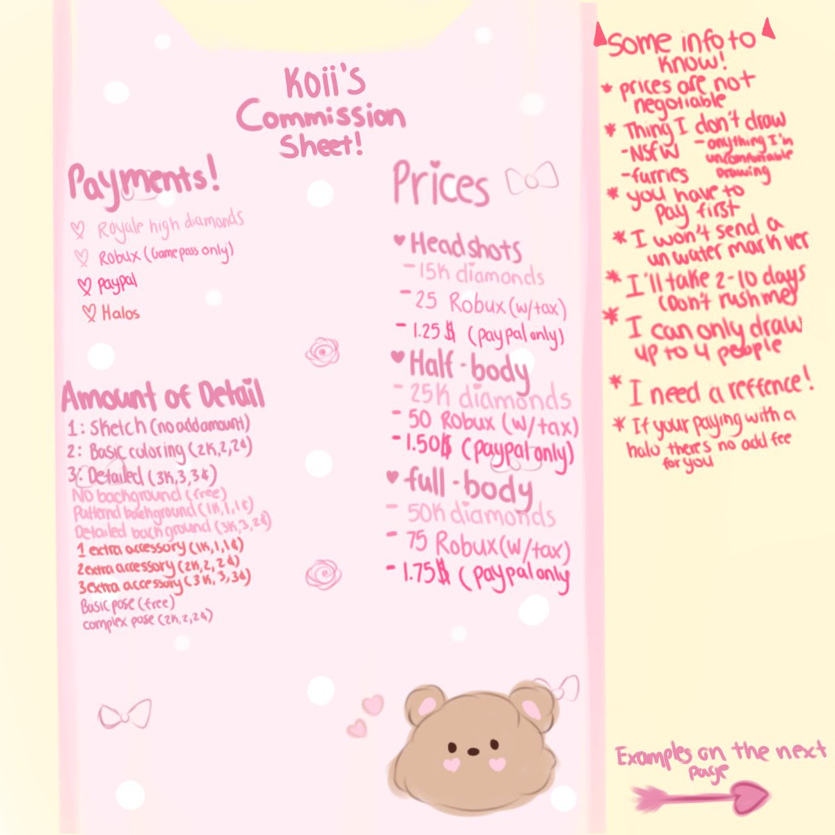 koii_arts's tweet photo. Commission sheet!! 
Dm if your ordering 💕
⚠️read info to know carefully⚠️ #RoyaleHigh #RoyaleHighTrade #RoyaleHighTrades  #RoyaleHighTrader #RoyaleHighTraders #RoyaleHighHalo #RoyaleHighHalos #RoyaleHighShop #RoyaleHighShops #RoyaleHighShopping #RoyaleHighOffer #royalehighoffers https://t.co/sNrGGozJwa