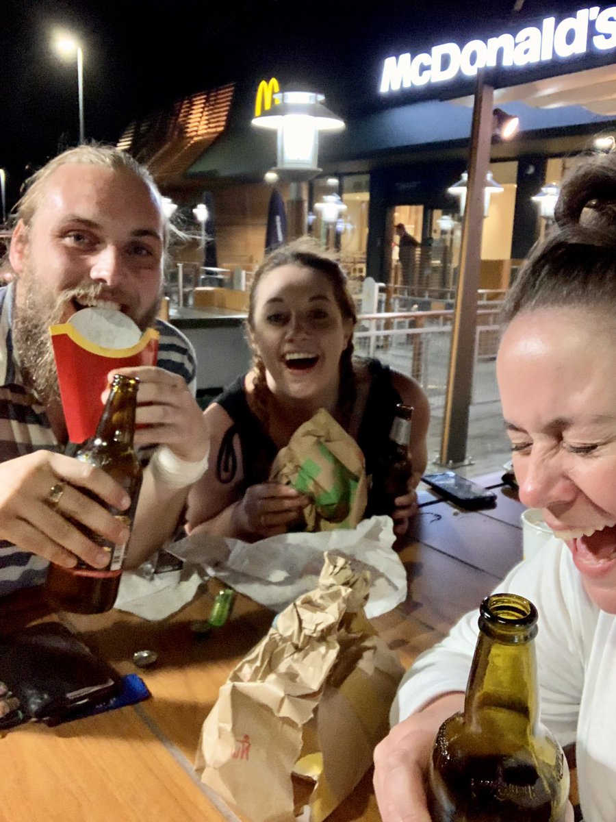 al3xr1vers's tweet image. Have you even opened a show if you dont celebrate with a late night trip to the Golden Arches and a cider in the car park. 
We opened our little show! A very long day made better with these idiots. @TimPhelps_  and @emilybeachuk 
#windinthewillows @ThePantaloons