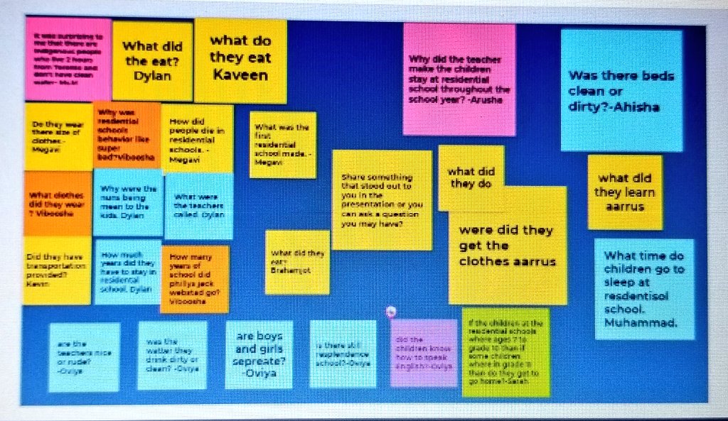 MsChadha_'s tweet photo. After taking part in the webinar with Thunder Jack, students in @MsBMikhail  's Gr. 2 class went back to their questions about residential schools to see what they learned and what they still had to spend more time researching. #TDSBSummer2021 https://t.co/QdegO4Re8Y