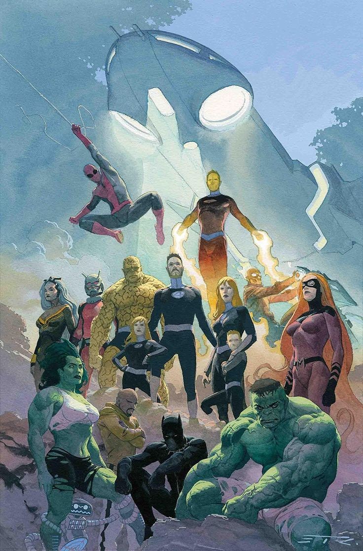En esta portada de #EsadRibic  correspondiente a él #FantasticFour 3, se muestra a todos los héroes de #MarvelComics que en algún momento formaron parte de la alineación, si incluso #AntMan y #GhostRider