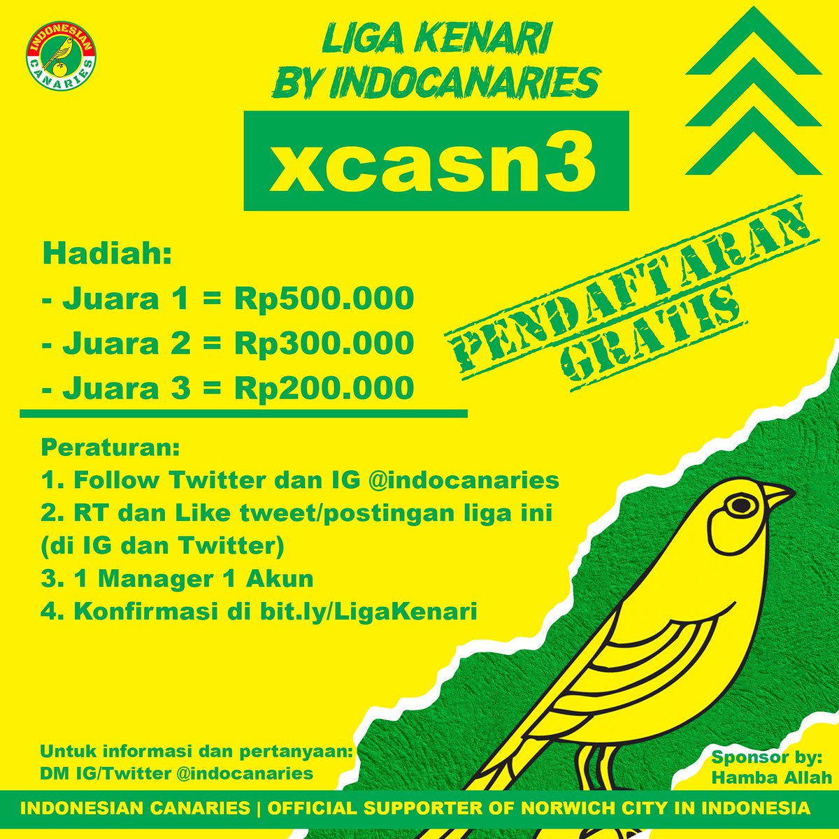 Here We Go !
FPL #LigaKenari edisi pertama resmi dilaunching, liga ini terbuka untuk umum dan gratis!
So tunggu apa lagi segera daftarkan tim kalian.
Eits Jangan lupa ikutin peraturannya ya kalo gak nanti kamu didiskualifikasi.
Buat yg udah join boleh diabsen dulu yuk nama timnya