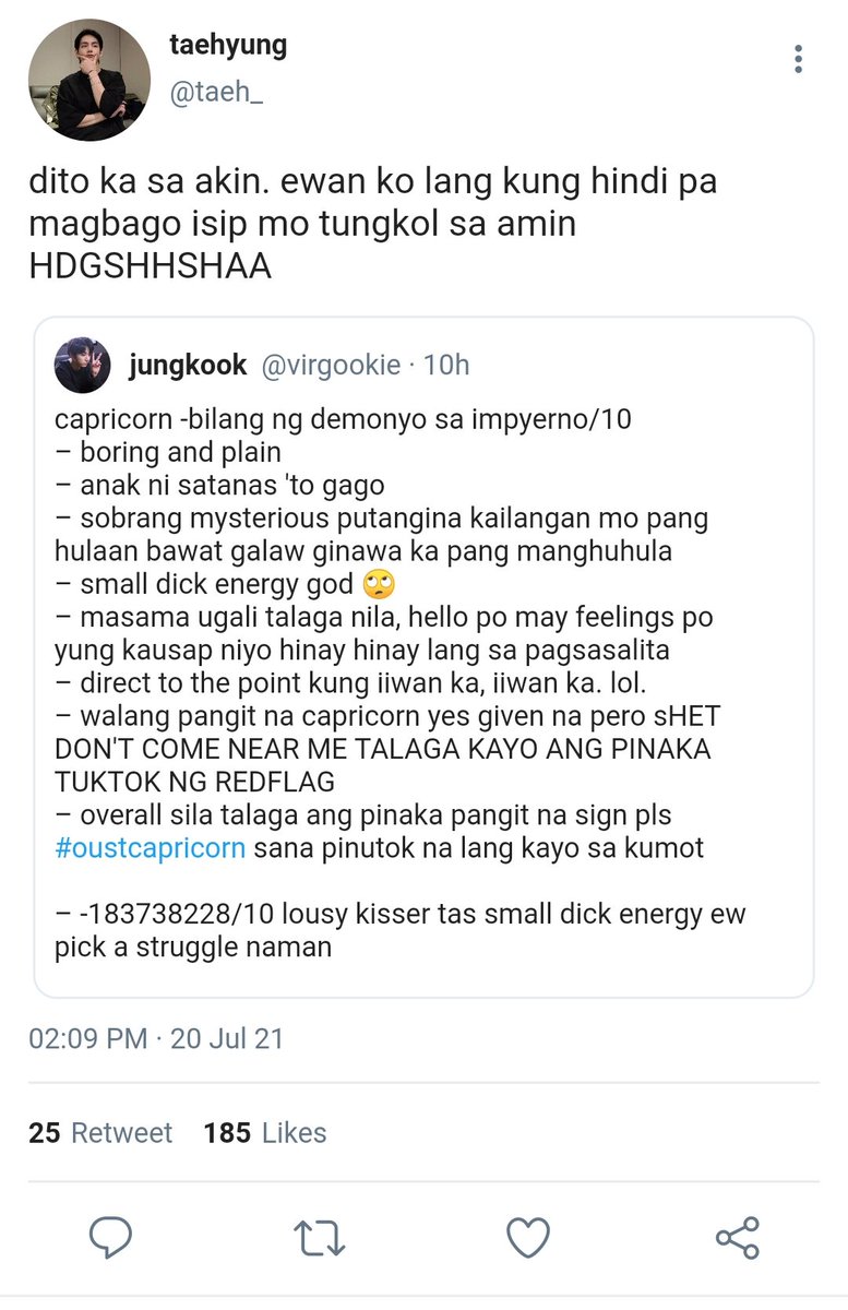 mijeondry's tweet photo. fuck zodiac signs, we're compatible • taekook au

hindi naniniwala si taehyung sa zodiac signs, pero ewan niya ba, noong nakita niya ang post ni jungkook tungkol sa mga zodiacs at kung gaano ito kagalit sa capricorn ay bigla siyang naging interesado rito. https://t.co/5s53iTQREu