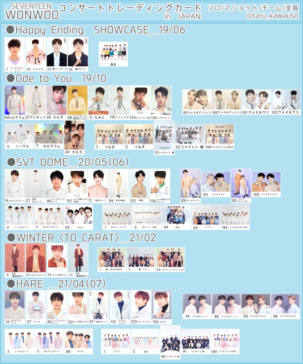 SEVENTEEN セブチ イルコン 歴代過去トレカ一覧 ウォヌ