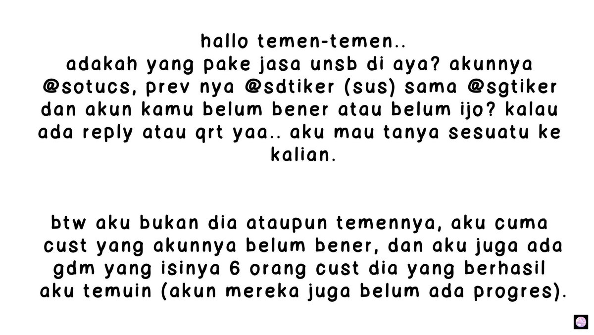 🔮 adakah diantara kalian yang benerin akun sama dia, atau temen kalian gitu?

btw ini ada problem dia ilang, dan progres nggak jelas. bantu sebarin juga boleh banget loh guyss😭 makasih!!