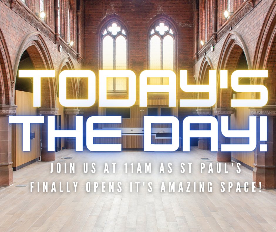 TransformWidnes's tweet image. Today's the day!

St Paul's Church our brand new, refurbished space is finally open!

Come along and celebrate with us at 11am 🎉 🥳

Book a seat at: bit.ly/3e1S51Q