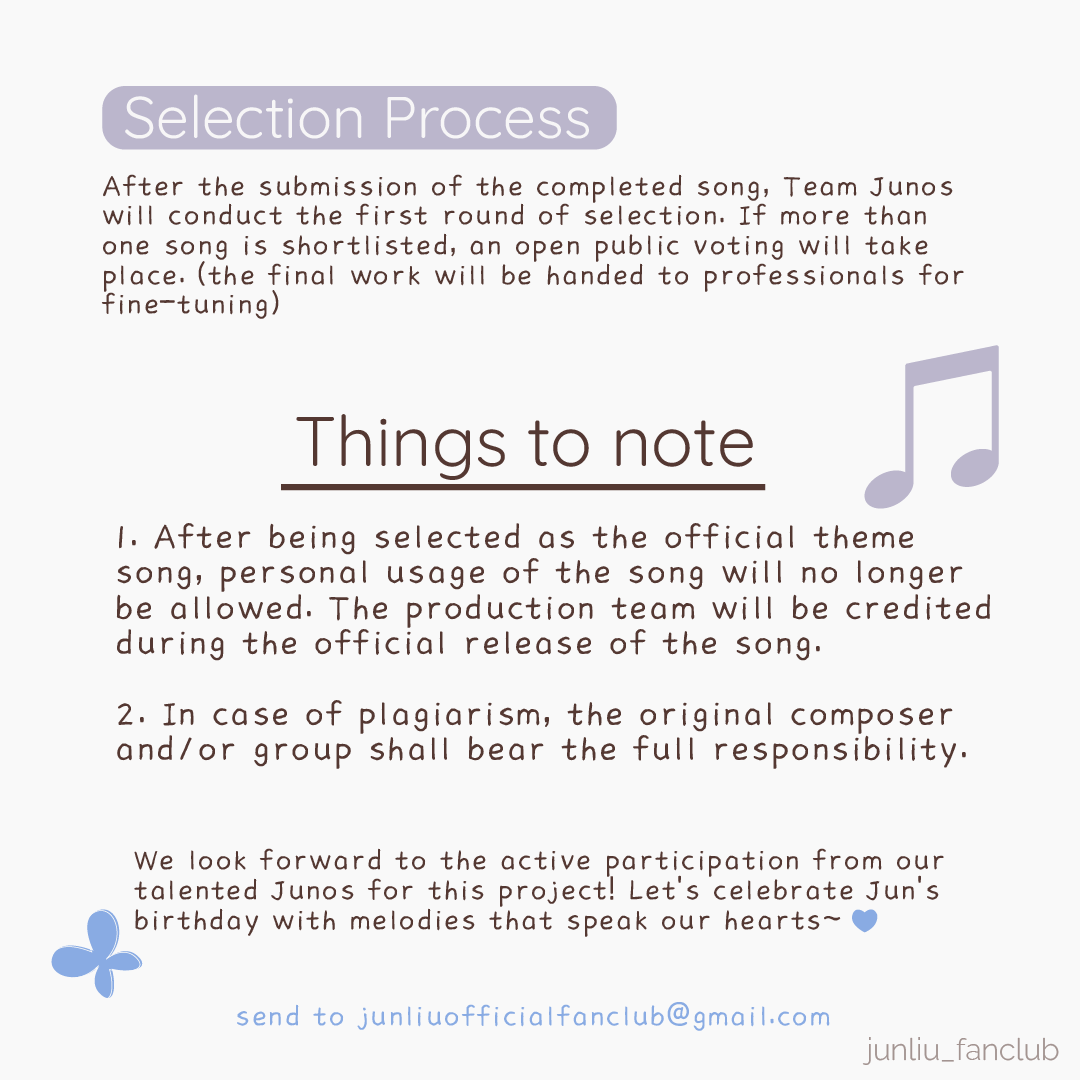 Calling out to all my musically talent Junos! Here's your chance to compose the best birthday gift for Jun: PRODUCING OUR FANDOM'S THEME SONG! Details on participation are as in the photos. Feel free to DM us if you have any questions. 

#JunLiu #LiuJun #刘隽 #TogetherWithJunLiu