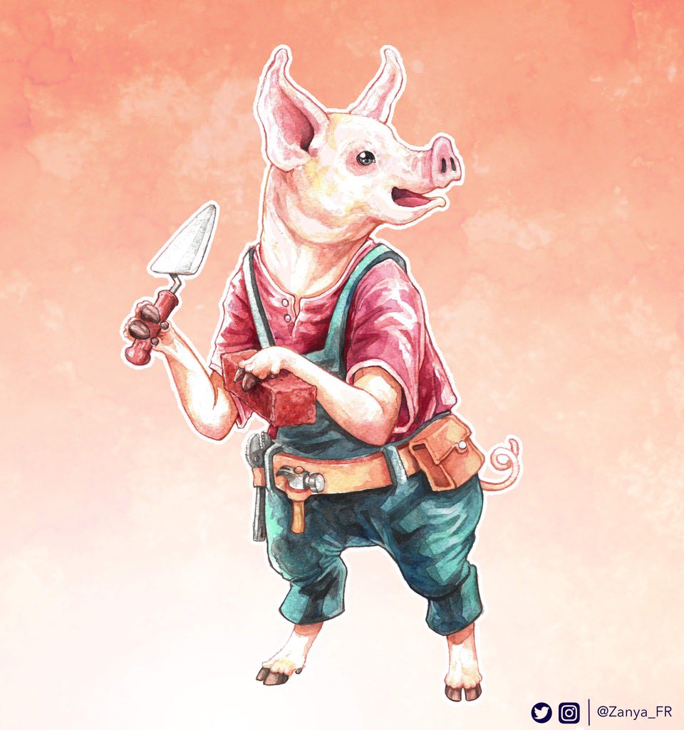 Zanya_FR's tweet photo. The last of our 3 pigs, the one whose house was made out of bricks ! My favourite design of the trio ✨❤️ 

#thethreelittlepigs #the3littlepigs #pig #animal #brick #drawing #turnaround #conceptart #character #characterart #fable #digitalart #art #artwork #illustration #zanya_FR https://t.co/L65YHl2zSa