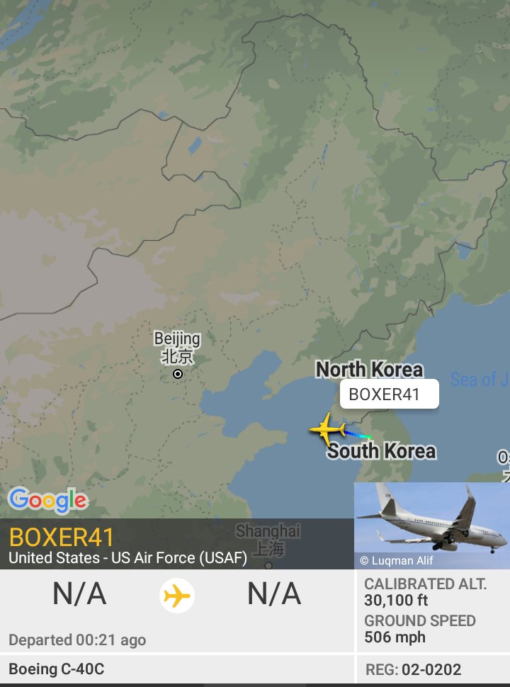 Oceanworldfree's tweet photo. 🇺🇲USAF BOXER41 02-0202 #AE1167
#KoreaBay #서조선만
#YellowSea North
#BohaiStrait
#Mongolia
Boeing C-40C https://t.co/f1SSnezys5