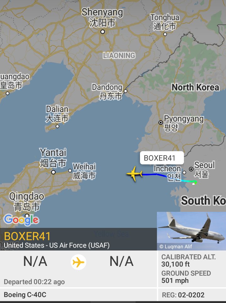 Oceanworldfree's tweet photo. 🇺🇲USAF BOXER41 02-0202 #AE1167
#KoreaBay #서조선만
#YellowSea North
#BohaiStrait
#Mongolia
Boeing C-40C https://t.co/f1SSnezys5