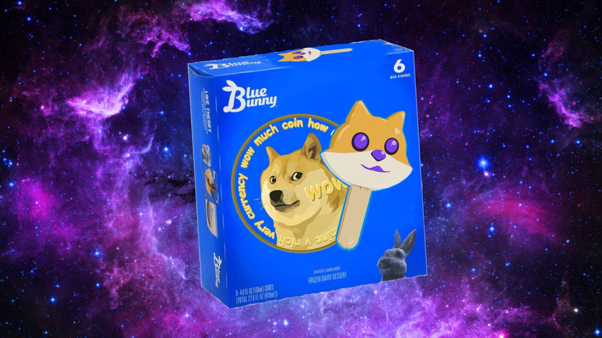 Outerspacefris1's tweet photo. Hello @Blue_Bunny , DOGECOIN would like to be made into a character ice cream bar! https://t.co/1sZv4XwKRs