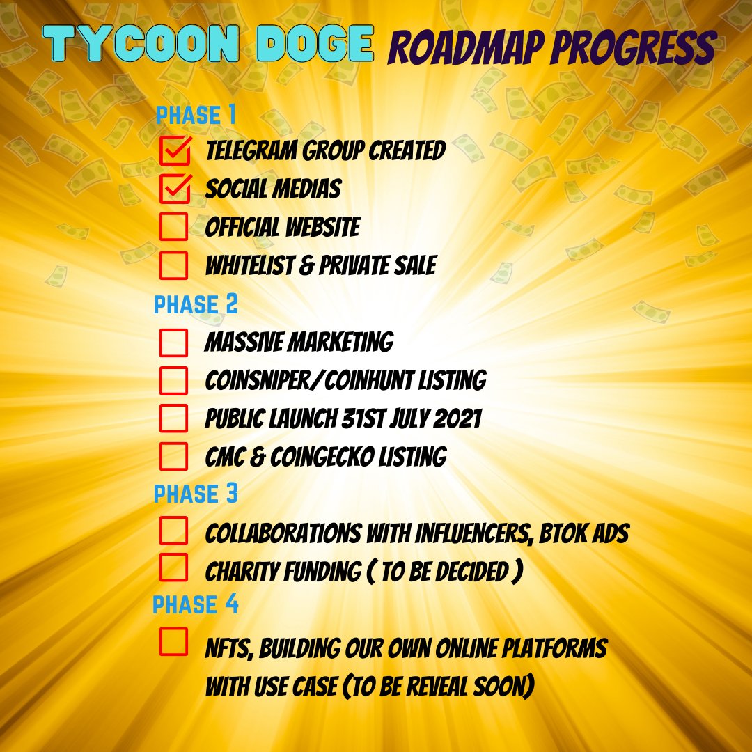TycoonDoge's tweet photo. Check out our roadmap progress.

#tycoondoge #bnb #doge https://t.co/CUtNmWLL5x