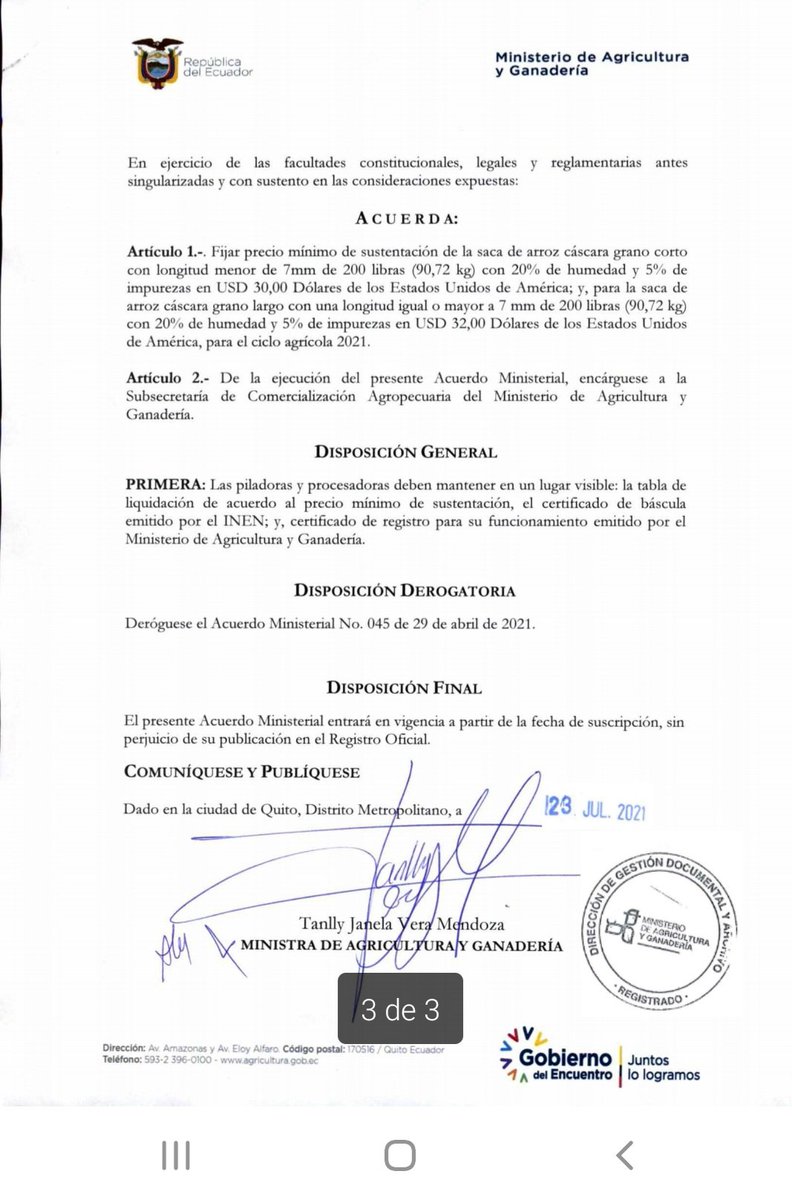 CORPNOARROZ2's tweet photo. @elmercurioec  damos a conocer el nuevo precio del arroz según el acuerdo Ministerial 019, además de manifestarle que nuestra problemática no sólo radica en el precio, sino en bajar los costos de producción como el alto costo de los combustible y las piladoras respetan en precio. https://t.co/gmZ28TitJt