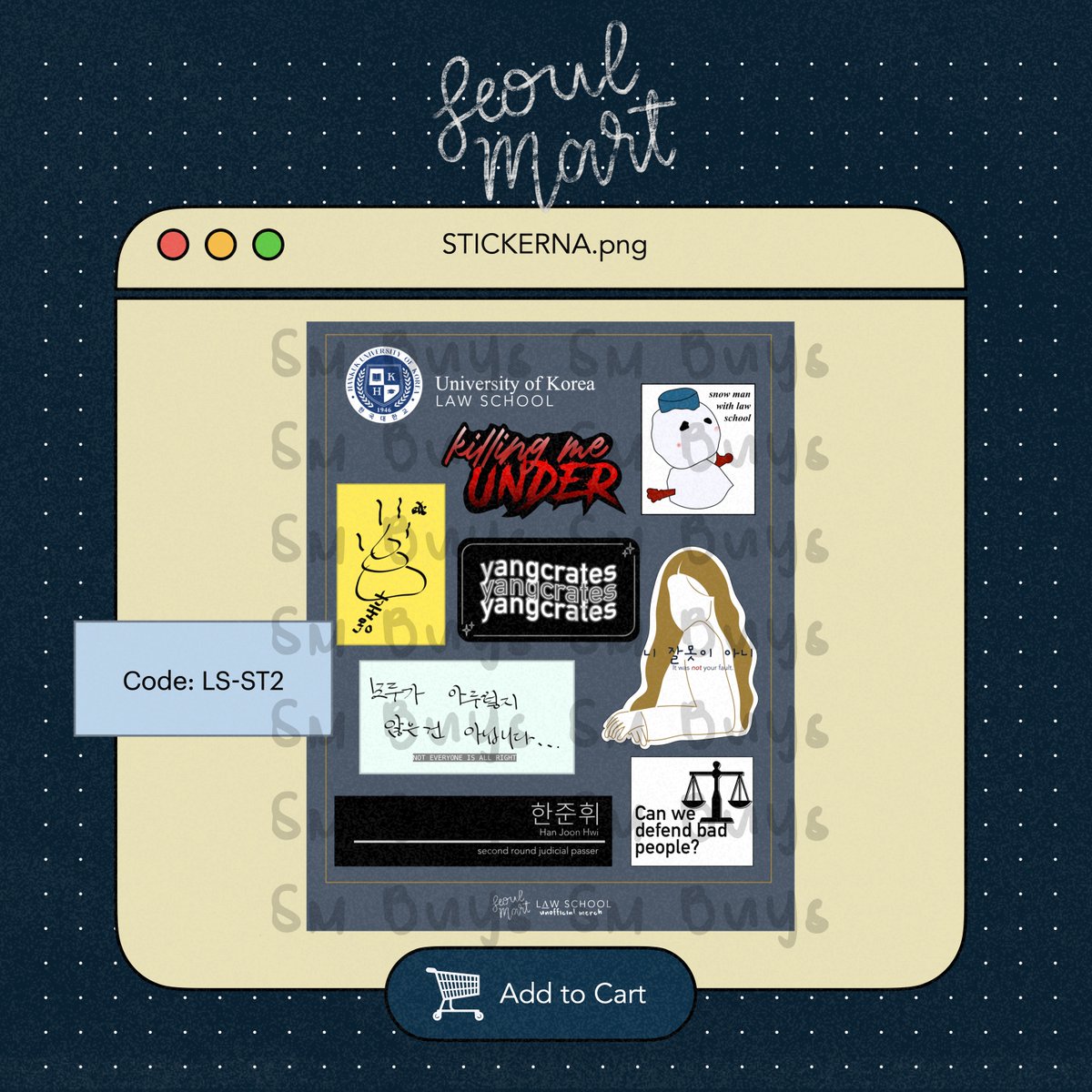SMBudol's tweet photo. [ law school merch ]

heyo classmates !! dropping you these stickers for you ♡
All of these, are inspired from the series Law School and Yeseul's strong character

note: we also accept special/customized designs https://t.co/o8vvg9dIKI