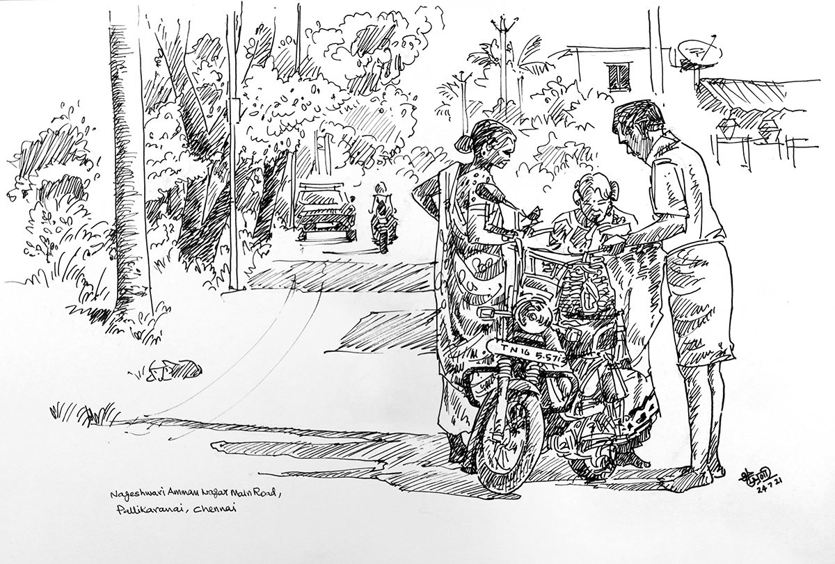 MuralidharanAl1's tweet photo. Fish seller in my area. Pallikaranai, Chennai. | நம்ம சென்னை | A4, Pen over paper
#Art #Sketch #Drawing #Cuckooo #Pallikaranai #Chennai #நம்மசென்னை https://t.co/SEyDX10SrK