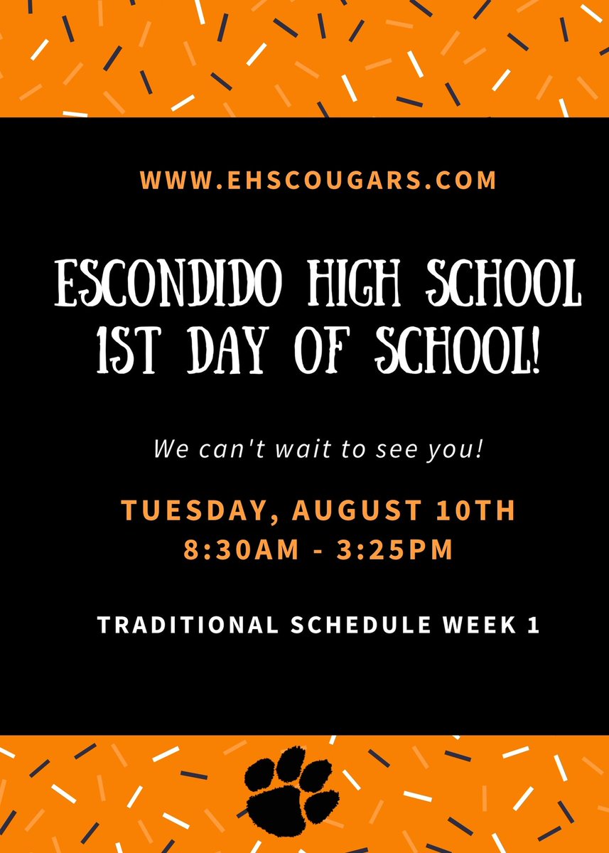 Countdown to a new school year! <a href="/ehscougars/">Escondido HS</a> EHS starts up August 10th! It is going to be a great year! #LoyalStrongandTrue #WeAreE <a href="/EUHSD/">EUHSD</a>