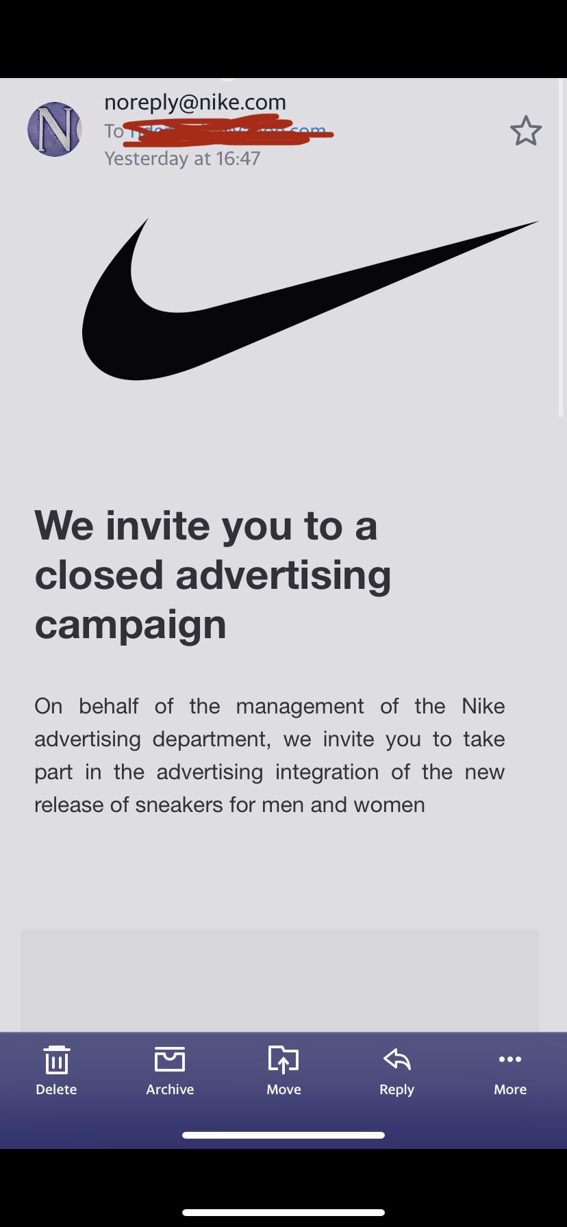 Nike on Twitter: "@Sonuy450 We can confirm that this email was not generated our team. Please remove original email, and do not opening any links within message. Our