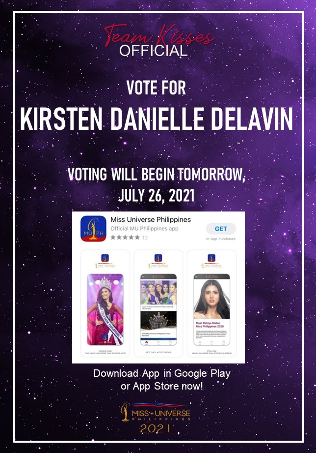 TeamKissesOFC's tweet photo. This is it! Are you ready? 

Vote for KIRSTEN DANIELLE DELAVIN. Make sure you’ve already downloaded the Miss Universe Philippines App.

https://t.co/PrjcKeHNFD

@KissesDelavin
#KissesDelavin
#Kisses4Universe https://t.co/r0HlqRPkL5