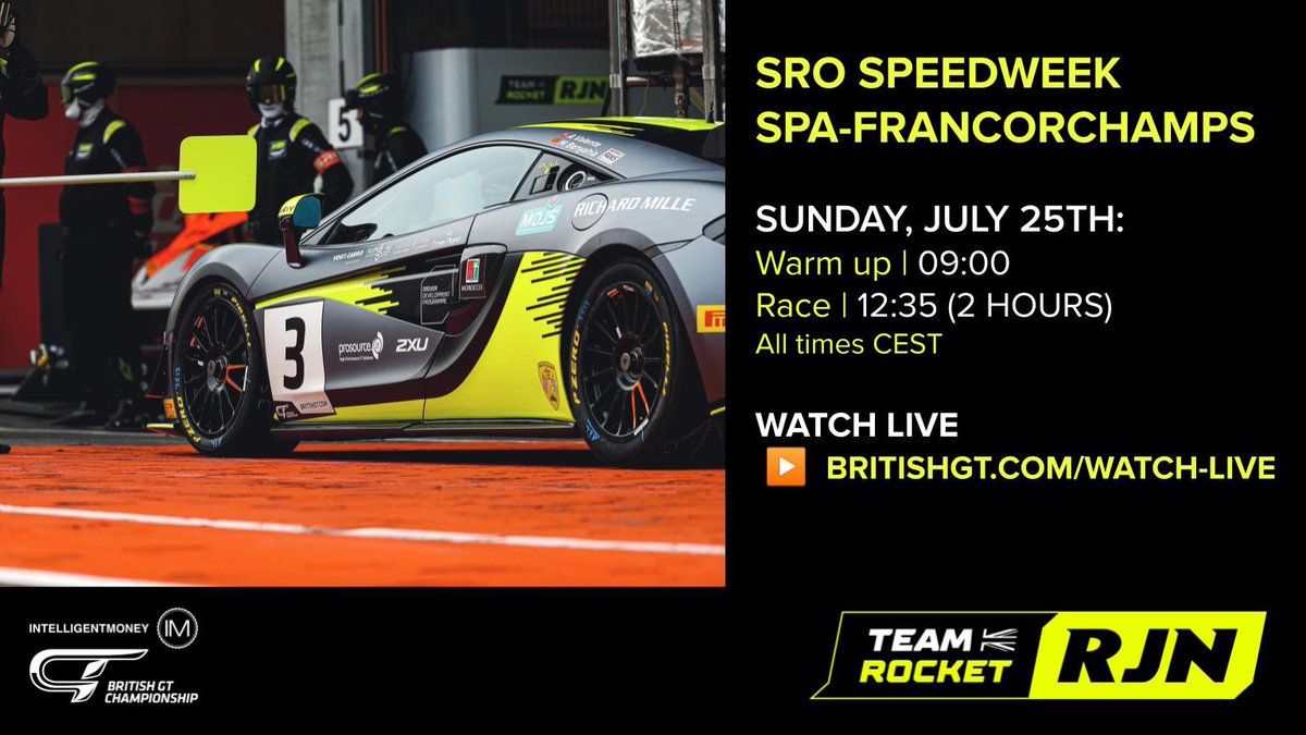 Rocket Motorsport (@rocket_msport) on Twitter photo Good morning from sunny <a href="/circuitspa/">Spa-Francorchamps</a> 😎
That’s warm-up complete. Let’s go racing!
Tune in live at 🇧🇪12:35/🇬🇧11.35
#BritishGT #TeamRocketRJN #McLaren Good morning from sunny <a href="/circuitspa/">Spa-Francorchamps</a> 😎
That’s warm-up complete. Let’s go racing!
Tune in live at 🇧🇪12:35/🇬🇧11.35
#BritishGT #TeamRocketRJN #McLaren