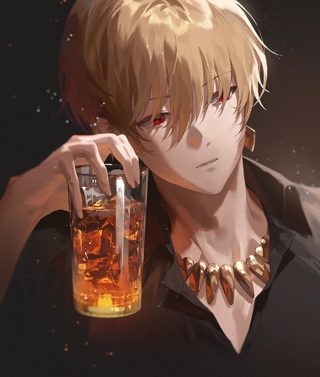 gilgamesh (fate) 1boy male focus red eyes jewelry blonde hair necklace solo  illustration images