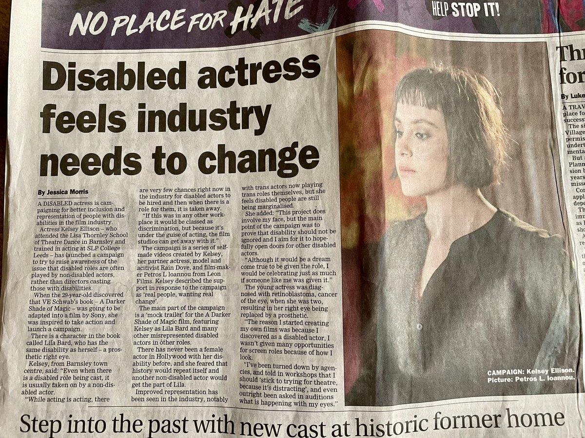 This is my daughter Kelsey Ellison who is campaigning for disabled actors to be given a voice. The article can be found in this week’s #BarnsleyChronicle  the trailer can be found at youtu.be/TbeY-WIrHfs

She is amazing and I’m so proud of her. <a href="/SonyPictures/">Sony Pictures</a> #kelseyforlila