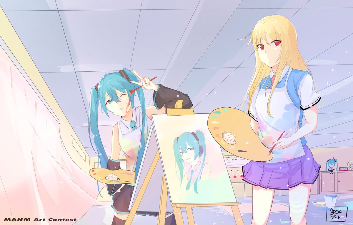 sodayoooo's tweet photo. I actually forgot to post this on my socials, so here you go!

 My entry for our Discord's Mashiro vs. Miku May Art contest! It features Hatsune Miku and Shiina Mashiro on an Art Session!
#イラスト好きな人と繋がりたい #VOCALOID #ShiinaMashiro #MANM https://t.co/WmFmCBuCuM