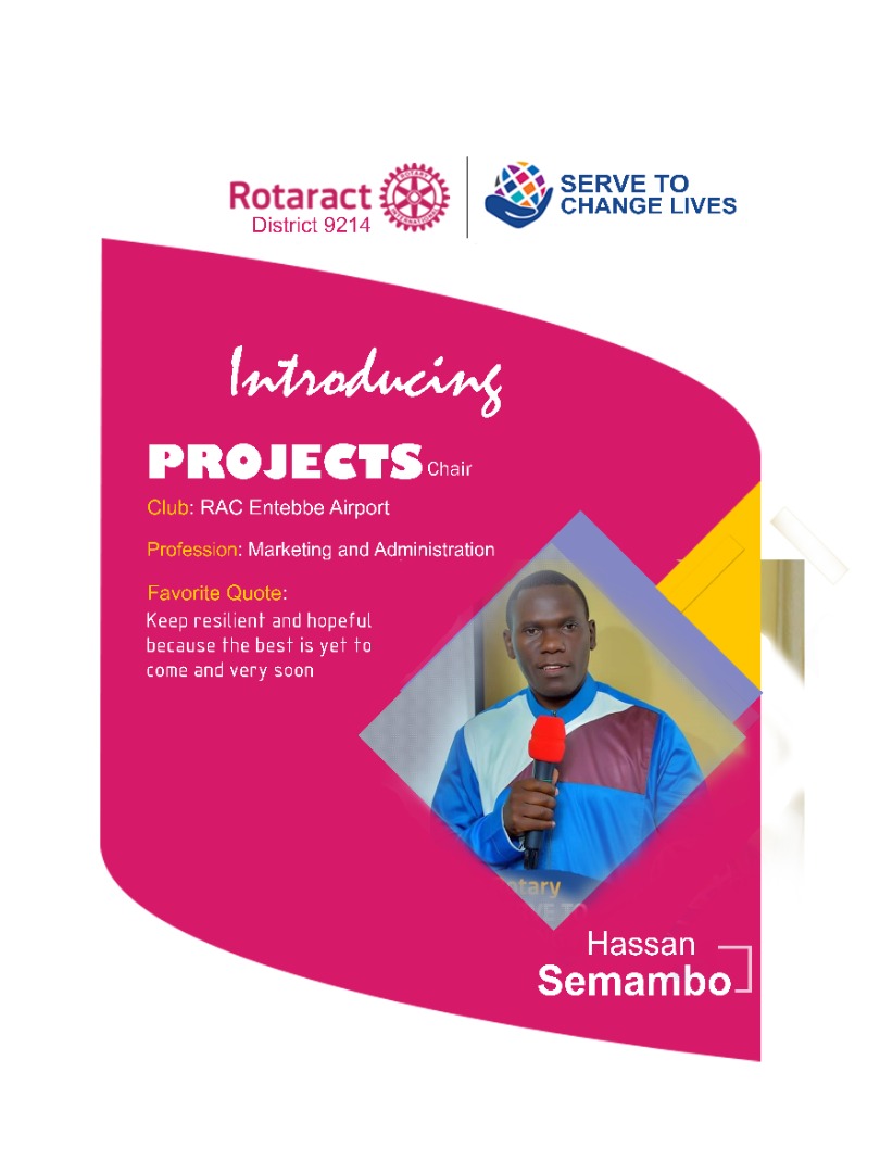 RotaractD9214's tweet photo. #District9214Team: Introducing Rtr. @KimeraSemambo Ssemambo of @RctEbb who will be serving as the District Projects Chair for @RotaractD9214 this Rotary Year 2021 - 2022 as we Serve to Changes Lives.  @edmundissae @iamnyabwana @PrincessPrude @AmbitionBaylon https://t.co/gXdGLzgXyW