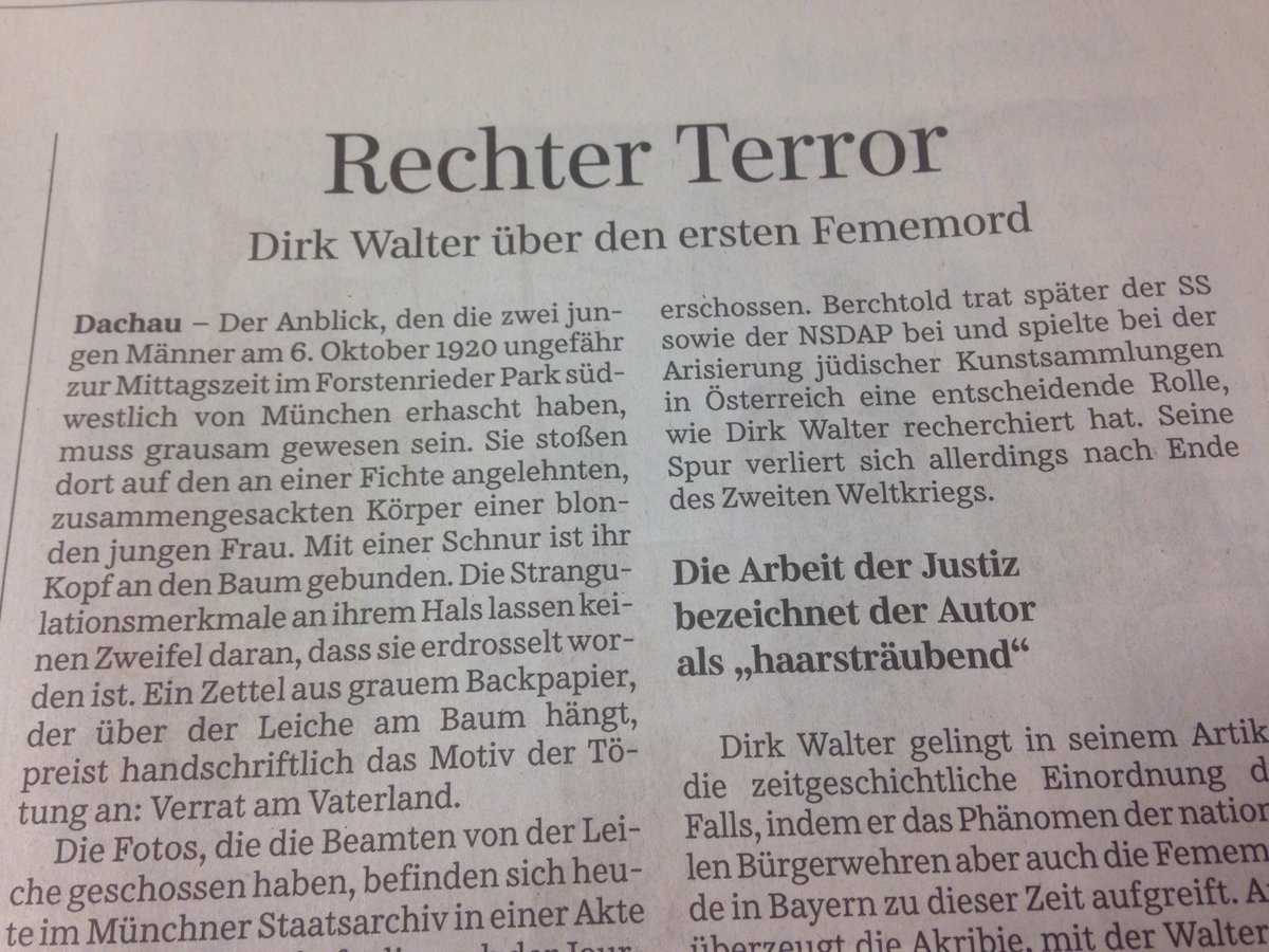 dwmerkur's tweet image. Die Dachauer ⁦@SZ⁩ berichtet in der Wochenendausgabe über meinen Aufsatz im &quot;Amperland&quot; (über den ersten Fememord in Bayern). Sehr anständig von den Kollegen!