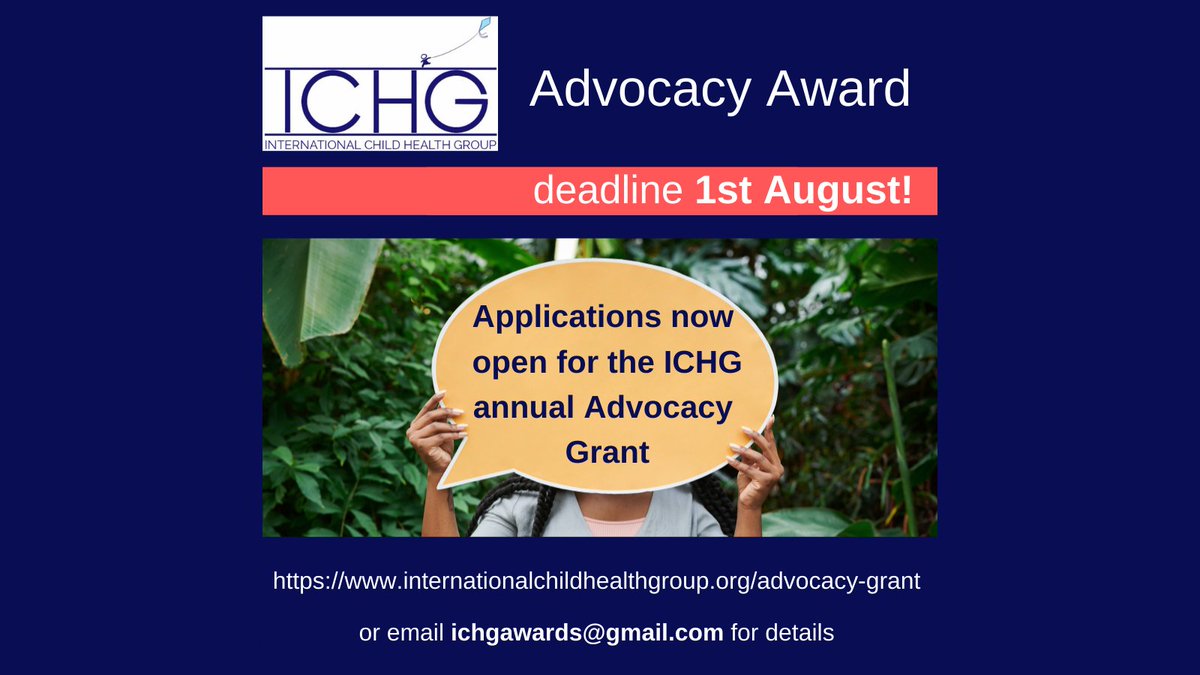 IntChildHealth's tweet photo. A reminder to potential applicants that our Advocacy Award grant deadline is this week! Details here https://t.co/Z90Y7bXZdf https://t.co/T17qFPTEpW