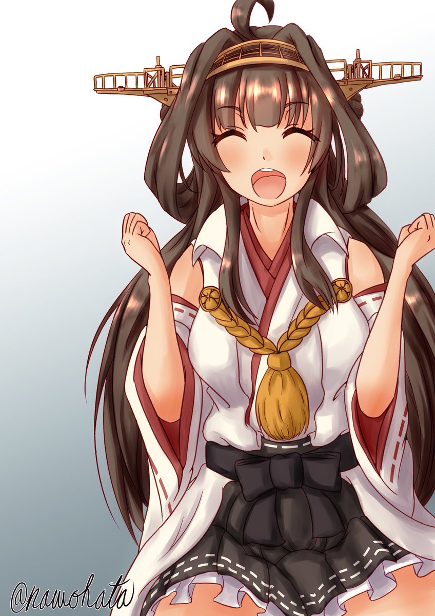 kongou (kancolle) 1girl long hair solo double bun hair bun brown hair ahoge  illustration images