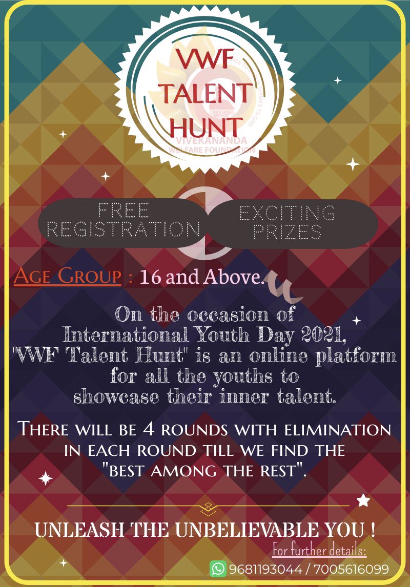 VWF2015's tweet photo. “𝐕𝐖𝐅 𝐓𝐀𝐋𝐄𝐍𝐓 𝐇𝐔𝐍𝐓” ✨
(An online platform for the youths to showcase their inner talent)
Registration Link : https://t.co/jHfGuxwkKz

 @dimapur24x7 @NorthEastNation @NagalandPage @dipr_nagaland @dimapurtoday @MyGovNagaland https://t.co/7ghxQBFH4d