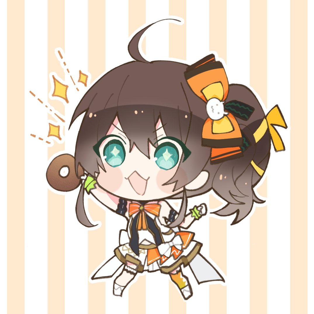 natsuiro matsuri 1girl chibi solo side ponytail brown hair food ahoge  illustration images