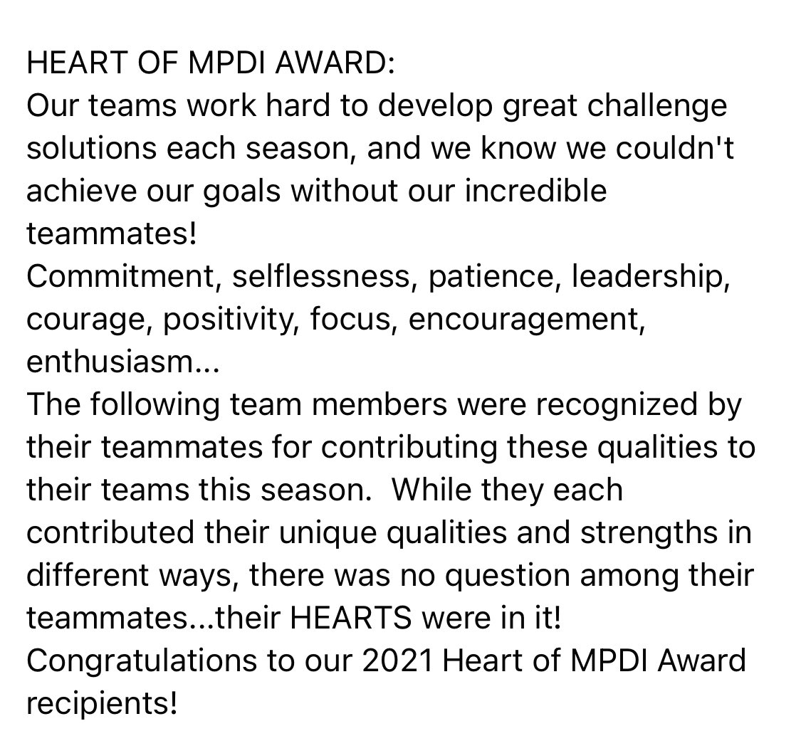 MtP_DI's tweet photo. As our 2020-2021 season officially comes to a close with the conclusion of virtual Global Finals, we are excited to present some special awards to our team members! https://t.co/MmJCw2hN97