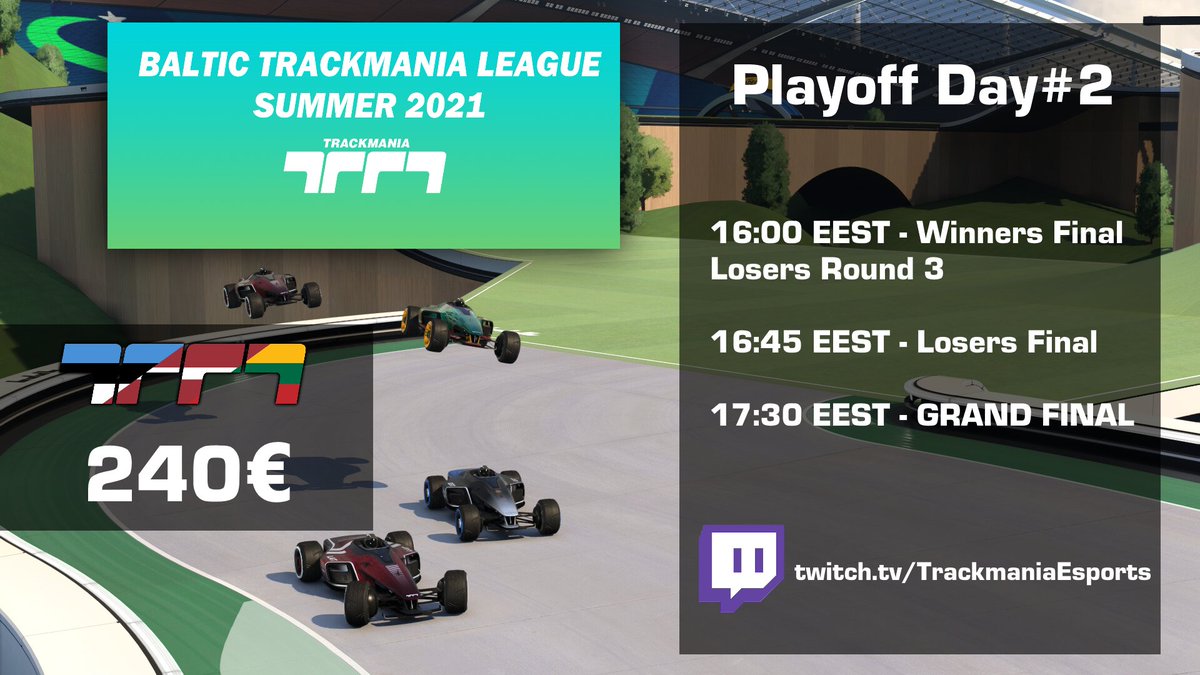 BalticTM's tweet photo. Baltic Trackmania League: Summer 2021 Playoff Day 2 Schedule

English Cast by QuantumDeathCat 🇨🇦 and BoneyC 🇳🇱

📺: https://t.co/f5jMbvQxVd https://t.co/p6a0QsES7h