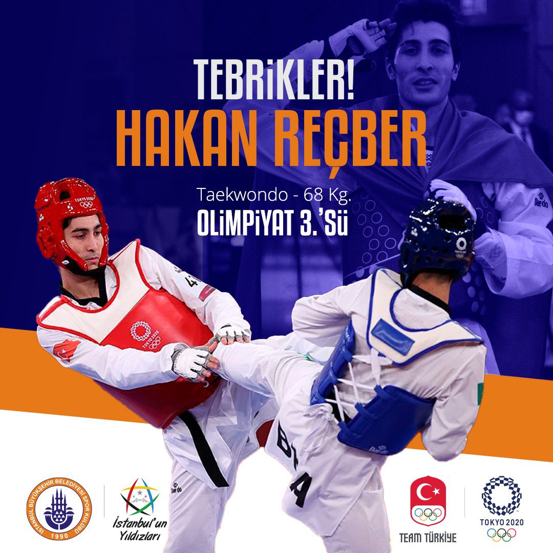 Hakan Reçber Olimpiyat Üçüncüsü!🇹🇷

🥋Tokyo Olimpiyat Oyunları’nda taekwondo 68 kiloda sporcumuz Hakan Reçber, Bosna Hersekli Nedzad Husic’i 22-13 mağlup ederek ülkemize #Tokyo2020’deki ilk olimpiyat madalyasını kazandırdı.🥉👏👏👏👏👏