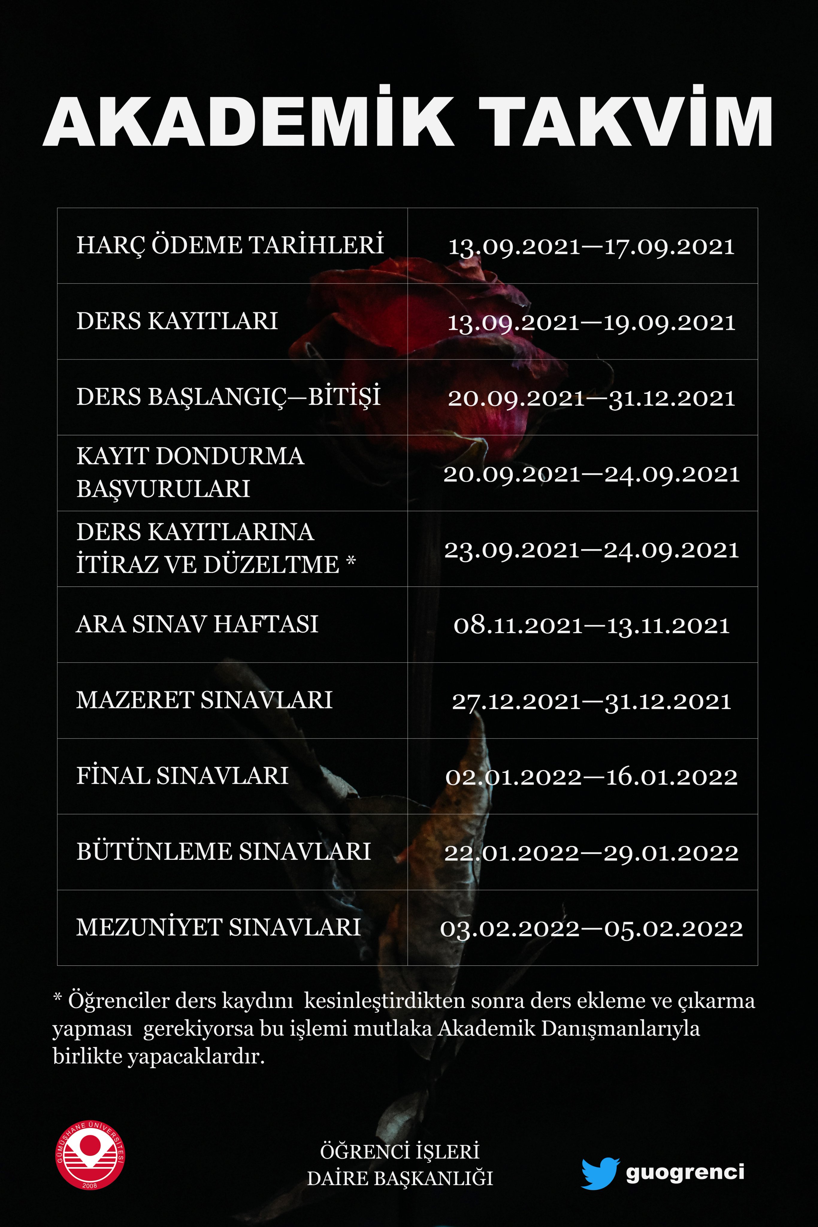 gumushane universitesi ogrenci isleri on twitter 2021 2022 guz donemi akademik takvimi https t co qzvacibpun twitter