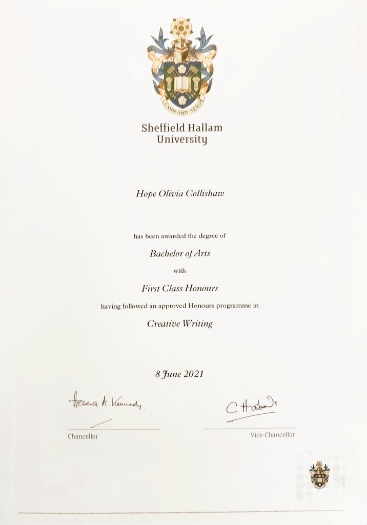 CollishawHope's tweet image. Finished my degree. On to the next chapter of life.