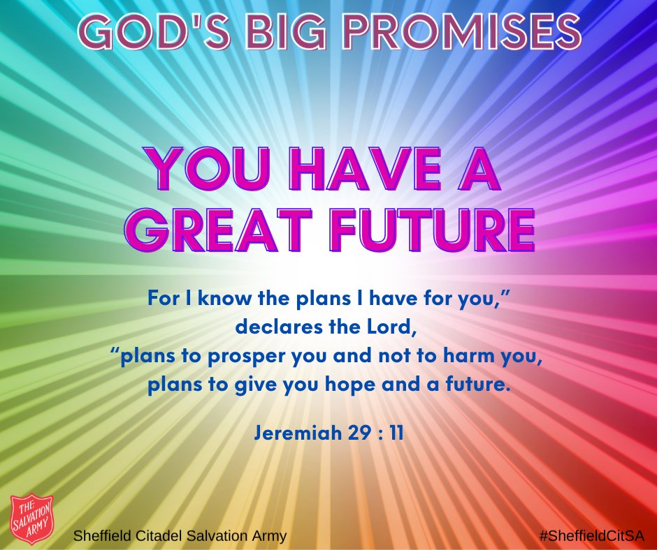 Share in online church with The Salvation Army in Sheffield today as Major Sharon continues our series about ‘God’s Big Promises’ livestream.com/accounts/53057…
#Christianity #GodsBigPromises