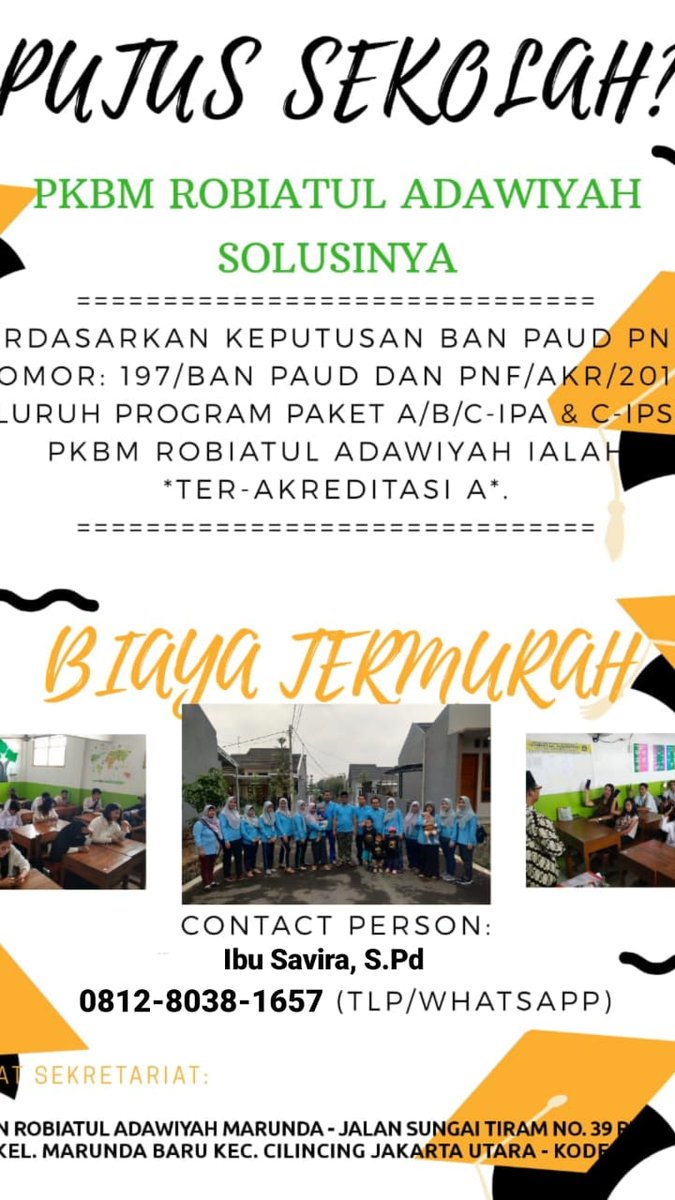 Ayo segerah Daftarkan diri anda, Pendaftaran masih dibuka, Bagi yang belum memiliki ijazah SD, SMP dan SMA. Disini tempat yang paling pas☺️