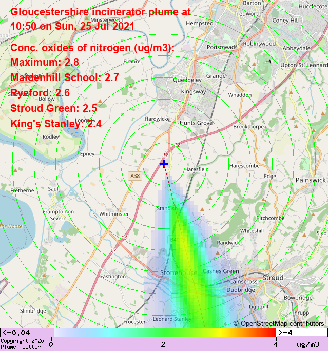 plumeplotter's tweet photo. Latest Gloucestershire incinerator plume plot, 10:50 25/07/21 #Ryeford #StroudGreen #KingsStanley https://t.co/mtbEc3uClI https://t.co/VEjxC08Q34