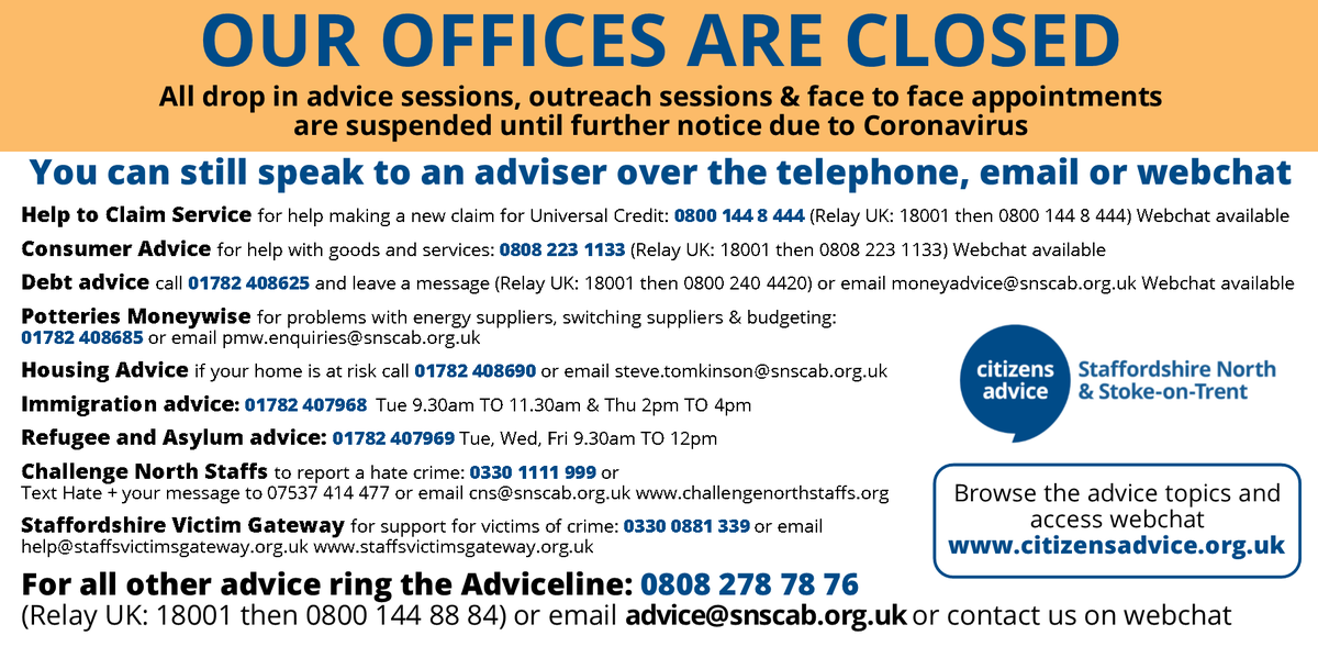 canscharity's tweet photo. How to contact us.

Look for the most relevant service from the list. For anything else or if you're not sure which service you need contact the generalist team on 08082787876 or advice@snscab.org.uk or by webchat at https://t.co/nCOiMYY8b3 https://t.co/85Cz38p6Bx